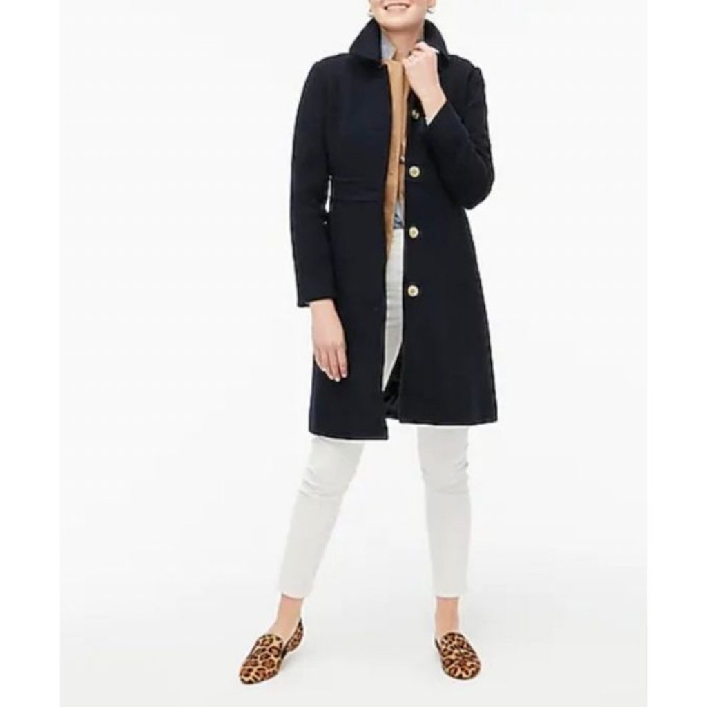Nwt J.Crew Petite Wool Blend Button Up Lady Petty Coat At468 0p Navy Blue At468
